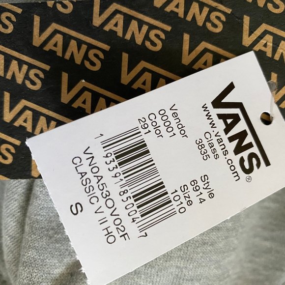 VANS Hooded Womens Size VN0A53OV02F Classic V Pullover Sweatshirt Grey Logo Pink - Picture 4 of 4
